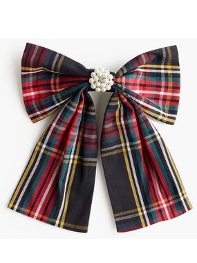 J Crew  Factory Embellished Bow Barette Black Stewart Tartan